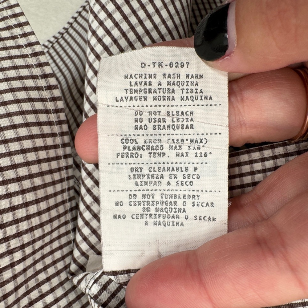 Ermenegildo Zegna Mens Button Down Shirt LRG Brown White Micro Check Office - Picture 9 of 9